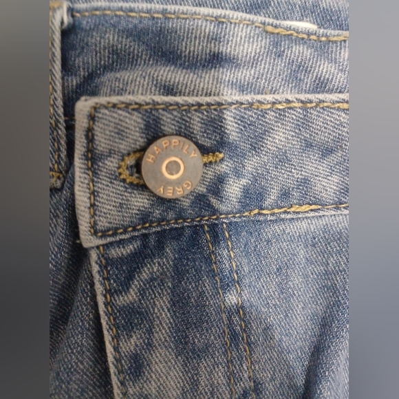 Happily Grey Asymmetrical Style Medium Blue Wash Frayed Hem Denim Maxi Skirt - Picture 8 of 11